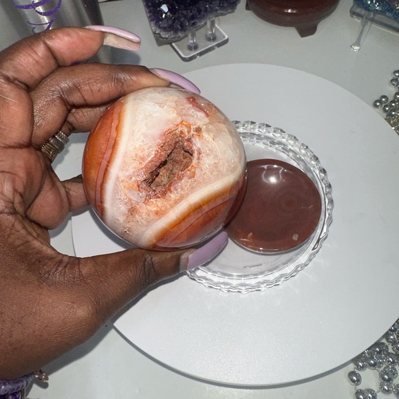 Carnelian Agate Quartz Druzy Sphere 74MM - CNAGATESPDRZ -001 - Picture 3 of 7